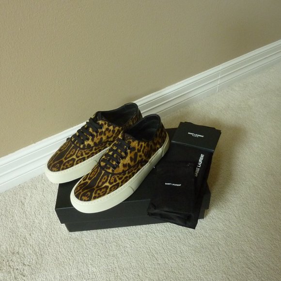 Saint Laurent Flat Leopard Venice Logo Sneakers (8.5) - Picture 1 of 11